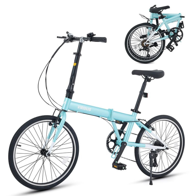 VIRIBUS Folding Bike for Adults, 20 inch Foldable Bike 7 Speed, Lightweight Compact Bicycle, Portable Collapsible Bikes for Adult Men Women City Commuters, 90% Pre-Assembled, Fold Up Bikes