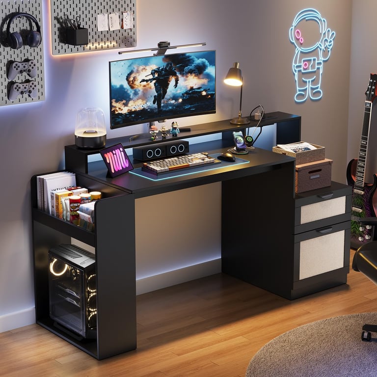 Vividwood Farmhouse Desk with Outlets