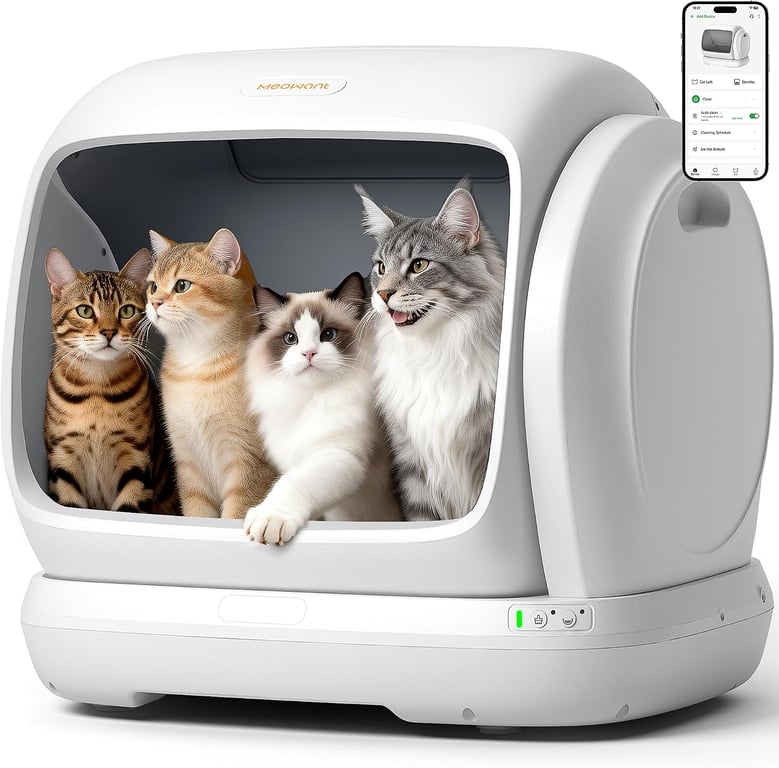 MeoWant Self-Cleaning Cat Litter Box, Anti-Pinch, APP Control, Odor Control