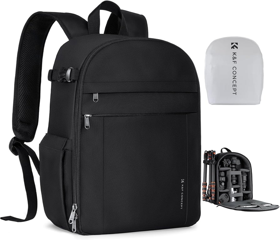 K&F CONCEPT Camera Backpack, Lightweight Camera Bag with Tripod Holder | Professional Bag for DSLR/SLR Mirrorless, with 14in Laptop Compartment & Rain Cover, Men & Women, for Sony Canon Nikon, B19