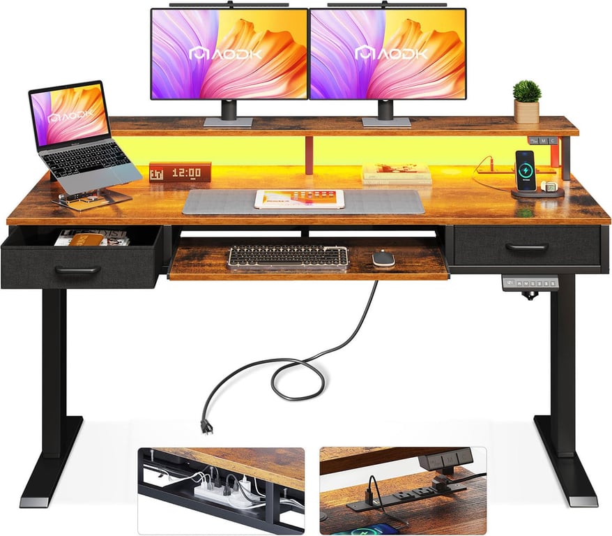 AODK Standing Desk with Drawers & LED