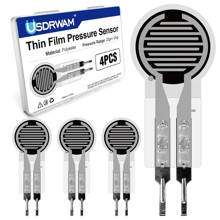 4PCS Thin Film Pressure Sensors, 0.4mm FSR 20g-2Kg Range | Force sensitive resistor output, Compatible with Arduino and control circuits
