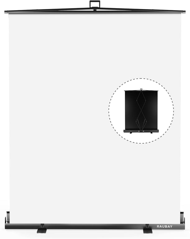 【Easy Set Up】 RAUBAY 59.8 x 82.7in Collapsible White Backdrop Screen