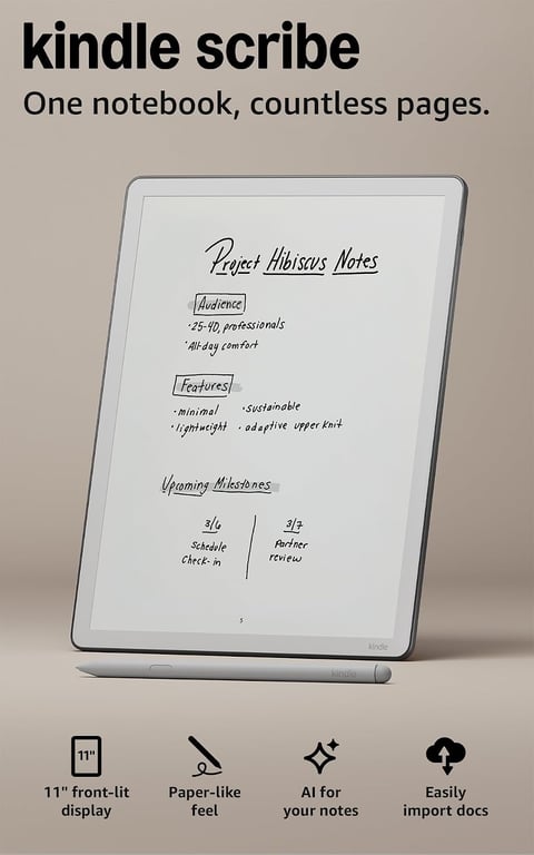 Amazon Kindle Scribe 64GB (newest model) — 11” display with front light, paper-like feel, and no distractions — Write in notebooks, docs, and books. Pen included - Graphite