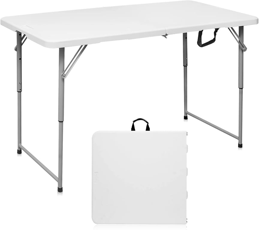 Folding Table 4 Foot,Portable Heavy Duty Plastic Utility Table,White