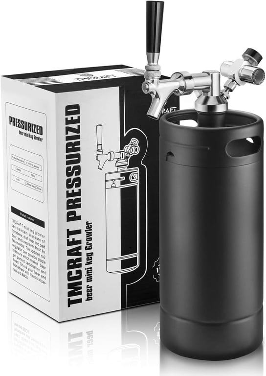 TMCRAFT 128oz Mini Keg Tap System, Stainless Steel Growler, Matte Black | Mini Keg with Cooler Jacket, Portable Size Home Dispenser System, Food Grade Stainless Steel Keeps Fresh and Carbonation
