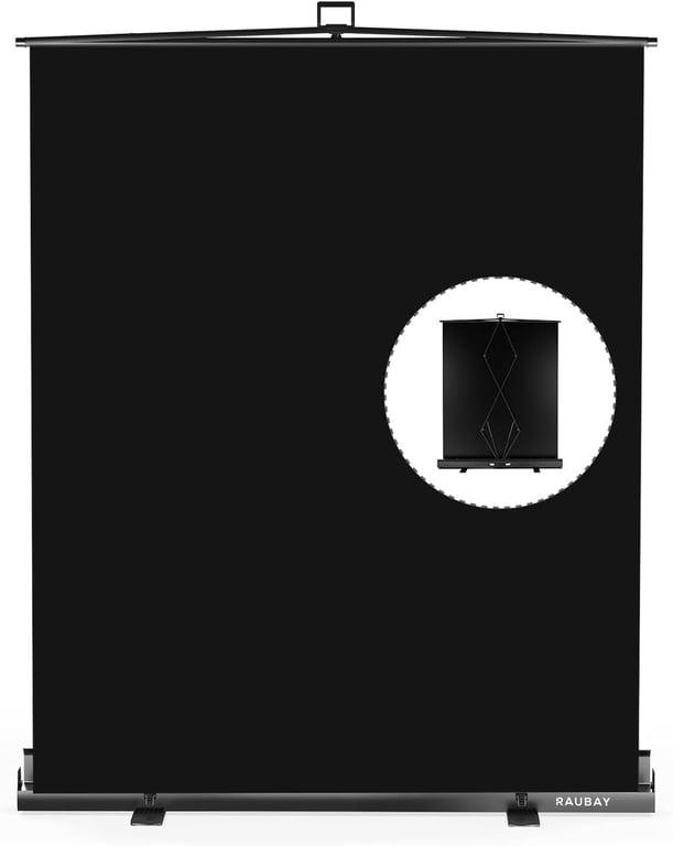 【Easy Set Up】 RAUBAY 59.8 x 82.7in Collapsible Black Backdrop Screen