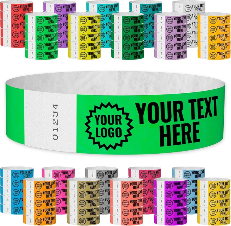 WristCo Neon Green Custom Imprint Wristbands - 100 Tyvek - Select Qty