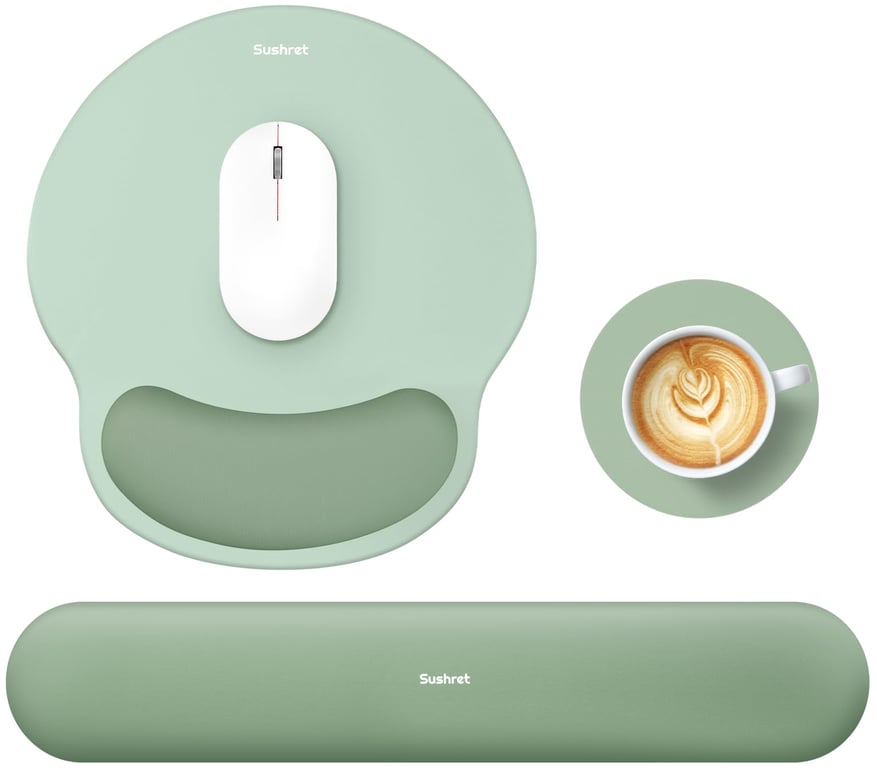 Mouse Pad and Keyboard Wrist Rest, 3-in-1 Gel Memory Foam Ergonomic Mouse Pad with Wrist Rest Set,Gaming Mousepad Arm Cushion Support for Computer Office Desk Accessories Cute Setup,Sage Green