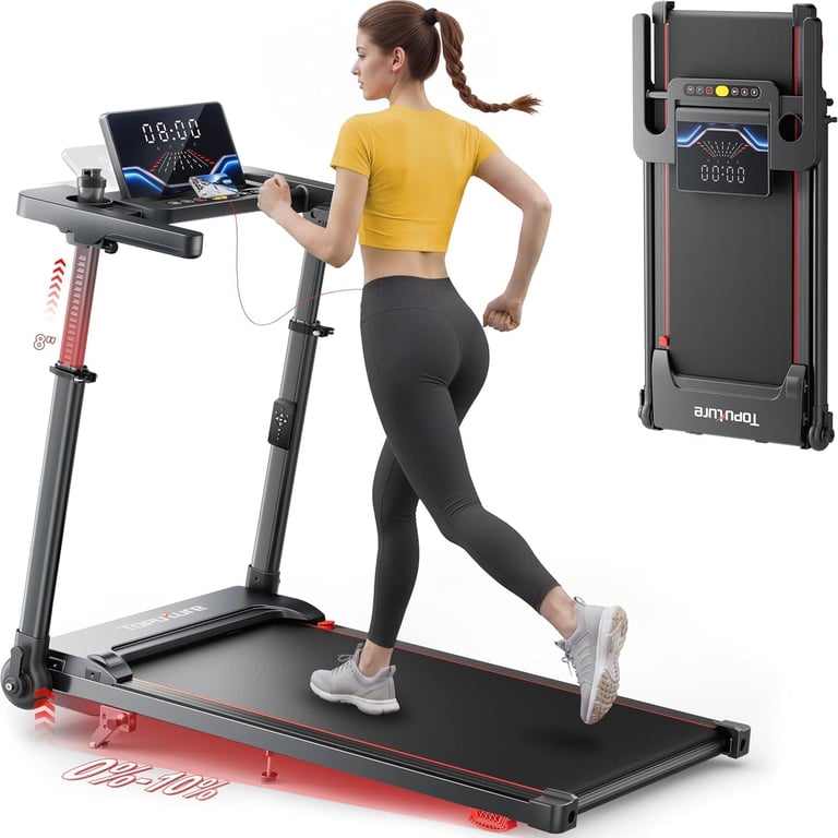TOPUTURE Walking Pad Treadmill with Adjustable Handle Bar & Incline, Foldable Treadmills for Home Office, Portable Walking Pad with Desk, LED Display, App & Remote Control