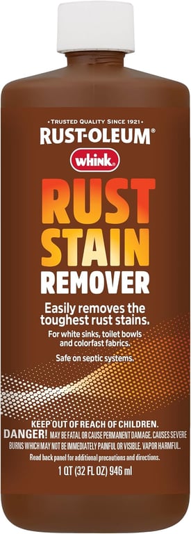Rust-Oleum Whink Rust Stain Remover | Heavy-Duty Iron Stain Remover for White Toilets & Sinks, Colorfast Fabric & Carpets | 32 oz, unscented, liquid