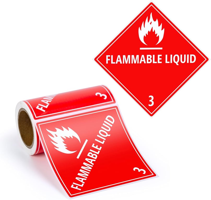 100pcs Flammable Liquid Hazmat Stickers, 4" x 4" Perforated Labels