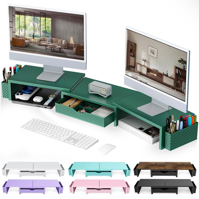 Green Dual Monitor Stand Riser