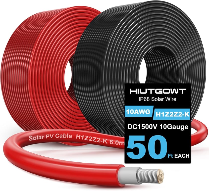 10AWG Solar Wire, Solar Cable 50Ft, Solar Extension Cable, Solar Panel Wire, 10 Gauge Wire Tinned Copper PV Wire for Home Boat RV Solar Panels Charger Controller Battery Inverter