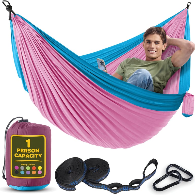 SEWANTA Nylon Camping Hammock – Fuchsia & Sky Blue