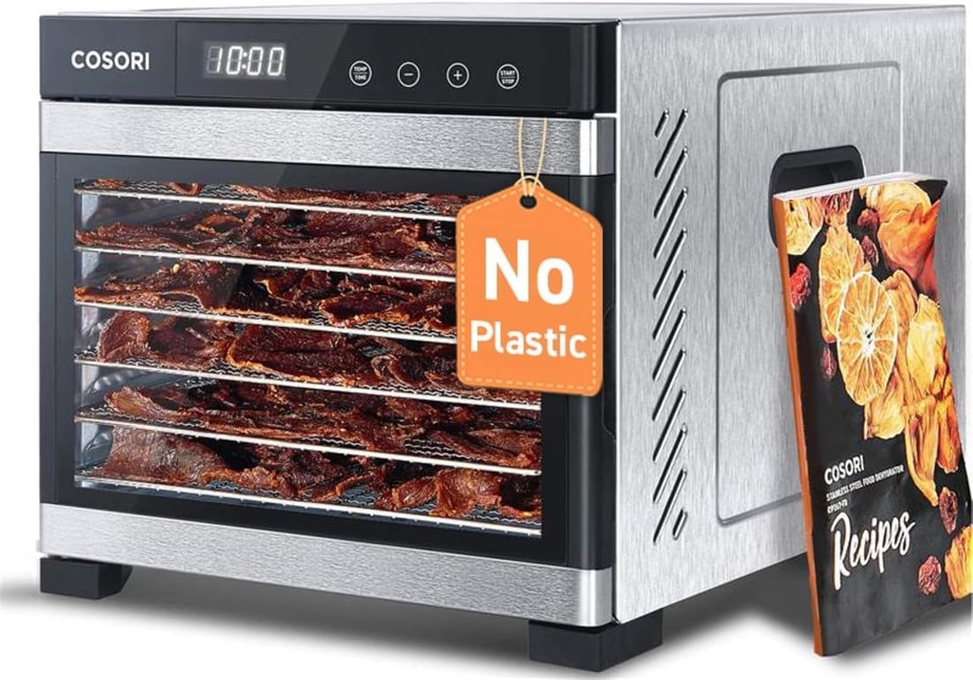 Cosori Food Dehydrator, 6 Stainless Steel Trays with 6.5 ft² Drying Space