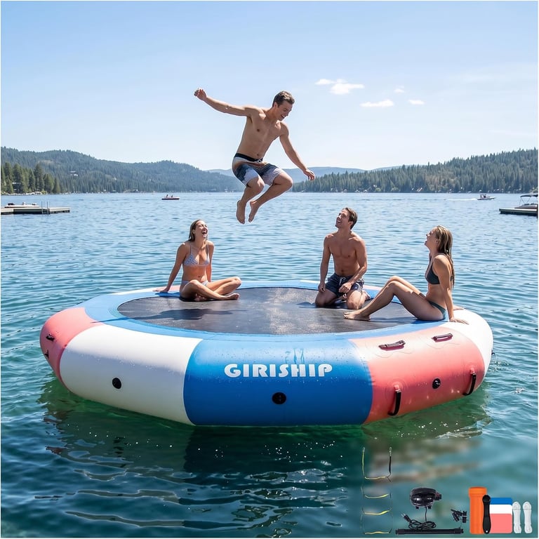10/12/15FT Heavy-Duty Inflatable Water Trampoline for Lake Pool