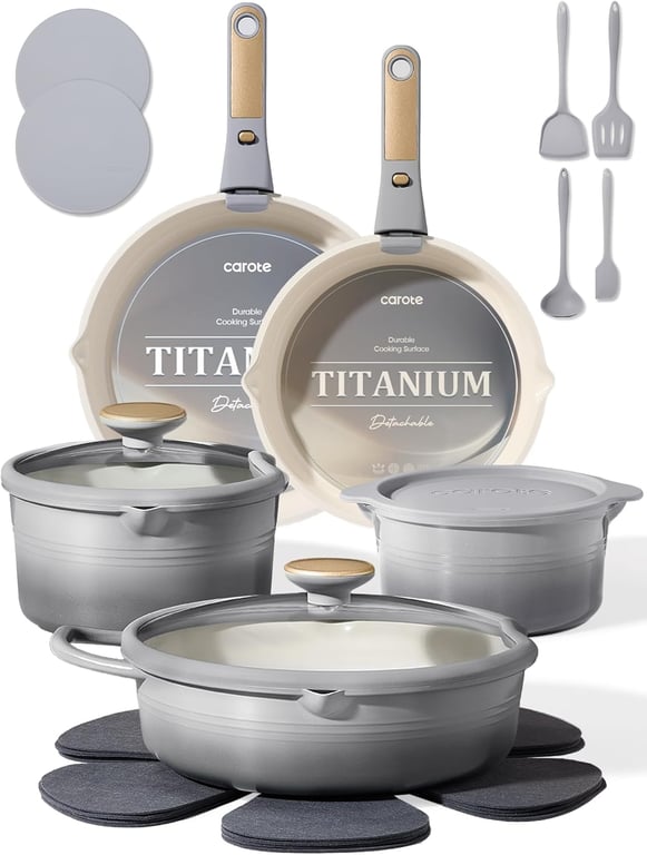CAROTE 20‑Piece Titanium Cookware Set (Gray)