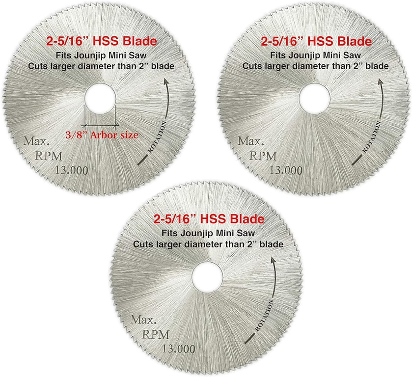 HSS Saw Blades for Mini Chop Saws, 2-5/16", 100T, 3/8" Arbor, 3-Pack