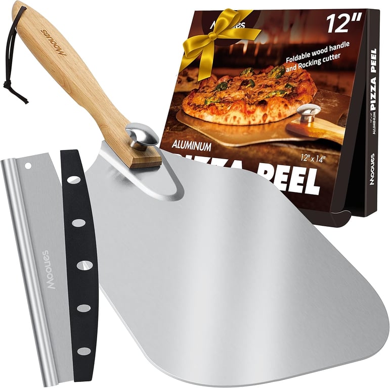 Mooues Pizza Peel Aluminum 12 inch Pizza Spatula with Rocker Cutter