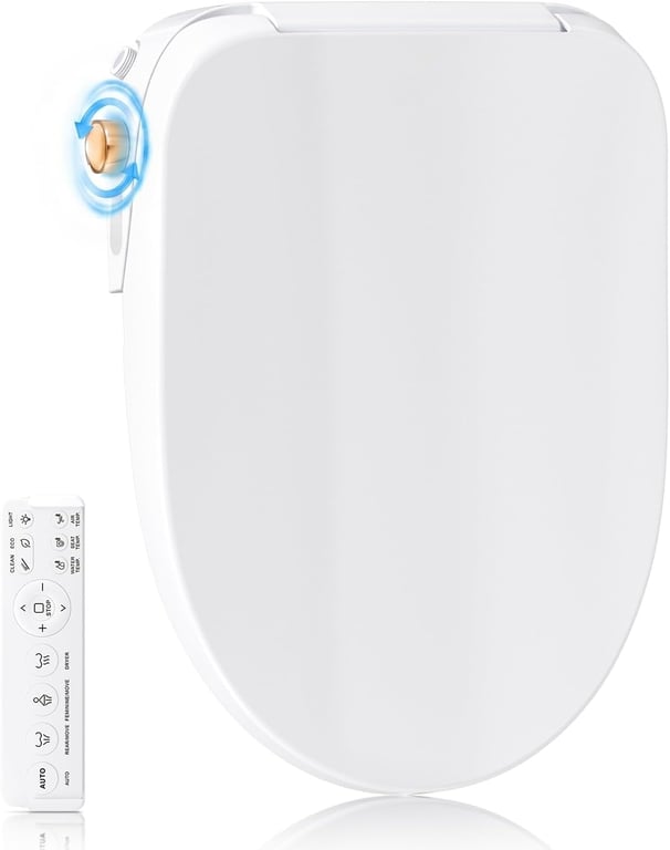 GAICOM Electric Bidet Toilet Seat Elongated Heated Seat Warm Air Dryer | Instant Warm Water, Front & Rear Wash, Remote Control, Soft Close, Self-Cleaning Nozzle, Night Light