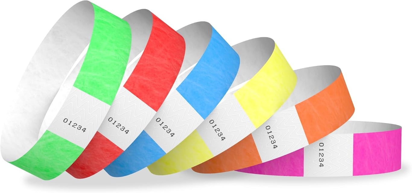 600 WristCo Tyvek Wristbands for Events, 6-Color Variety Pack