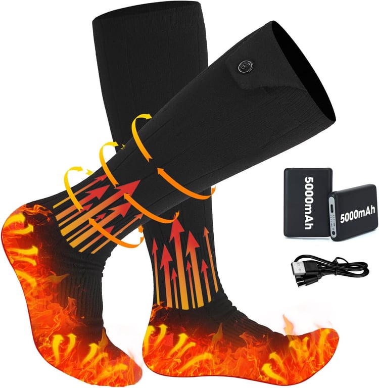 Heated Socks for Men Women Warm Thermal 5V 5000mAh Unisex Electric Rechargeable Battery Powered Heat Socks with 4 Heating Levels Winter Outdoor Camping Motorcycle Skiing Foot Warmer