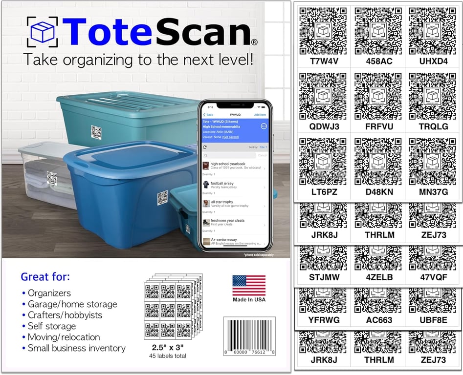 Intelligent QR Labels for Organization/Moving/Storage (45 Unique Labels, 2.5"x3")
