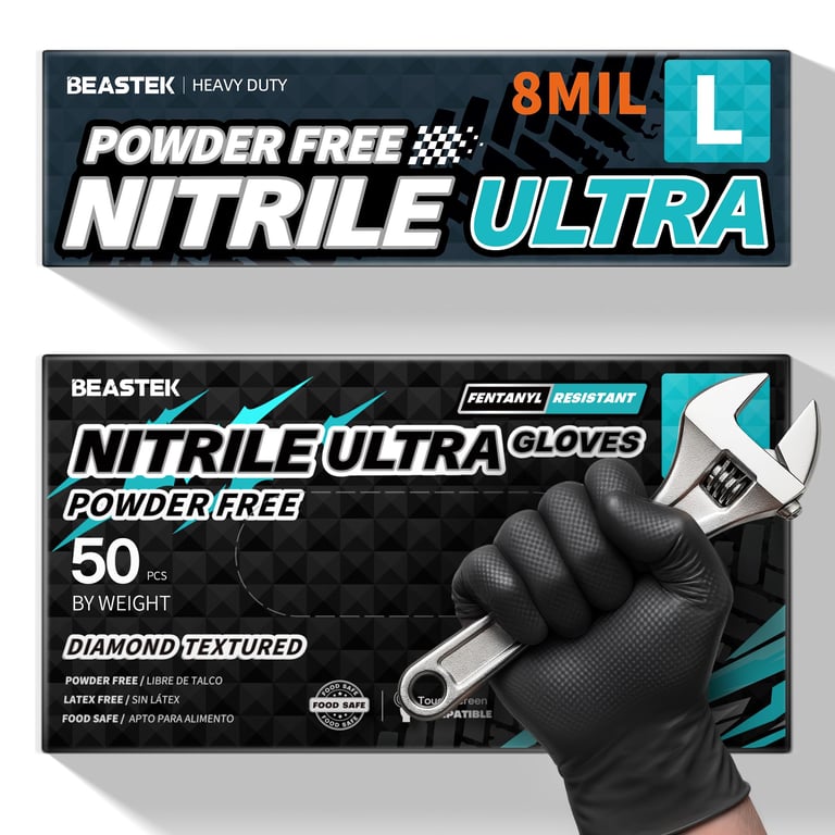 BEASTEK 8mil Black Nitrile Gloves