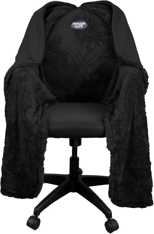 The Original Office Chair Blanket by SnuggleBack; Cozy Comfy Office Desk Chair Wrap Attaches for Hands-Free Warmth. Stay Warm In The Winter or Summer. (Black Pattern Fleece)