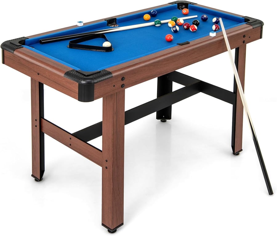 GYMAX Pool Table, 48 Inch Wooden Billiard Tables with 16 Balls, 2 Cue Sticks, 2 Chalks and Brush, Snooker Table Mini Pool Table for Kids, Family, Party