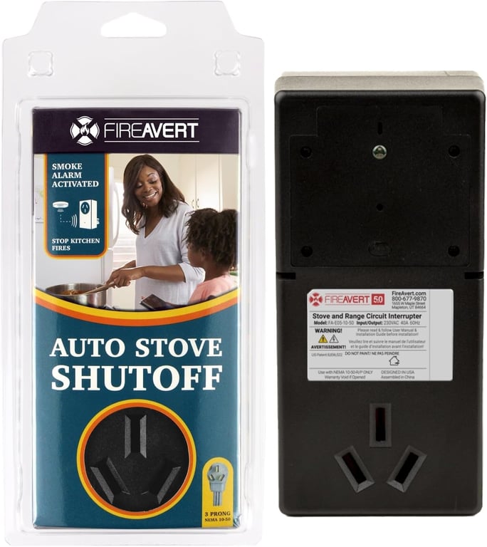 FireAvert - Electric Auto Stove Shut-Off Safety Device (3 or 4 Prong), Oven Monitoring Solution for Senior Citizen and Elderly Parents, As Seen On Shark Tank (3-Prong)