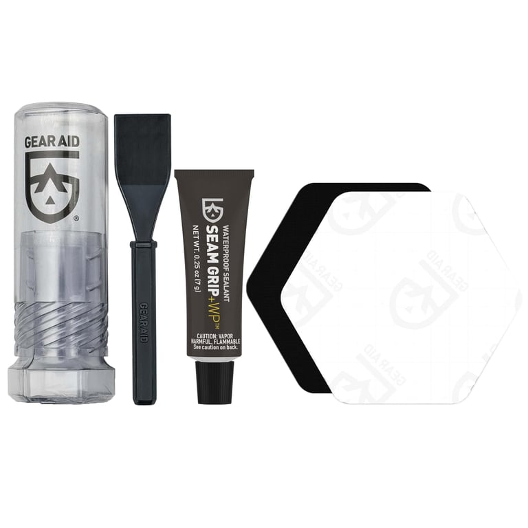 GEAR AID Seam Grip WP Repair Kit – Waterproof 0.25 oz Adhesive with Two Tenacious Tape Hex Patches (2.5" x 2.8", Black and Clear) for Fixing Holes, Tears, and Seams on Tents, Jackets, and Outdoor Gear