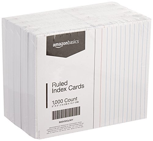 Amazon Basics Ruled Lined Index Cards for Study, Notes and Recipes, White, 3" x 5", 1,000 Count (10 Pack of 100)
