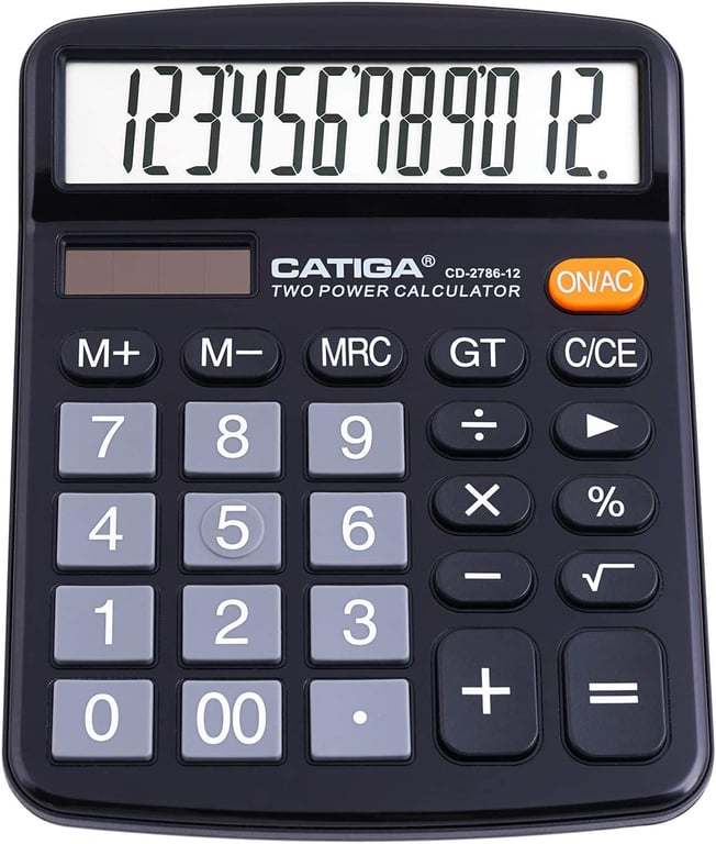 CATIGA 12 Digit Desk Calculator, Desktop Calculators with Large LCD Display & Big Buttons, Basic Simple 4 Function Solar Calculator, Dual Power Solar & Battery for School, Office & Home (CD-2786)
