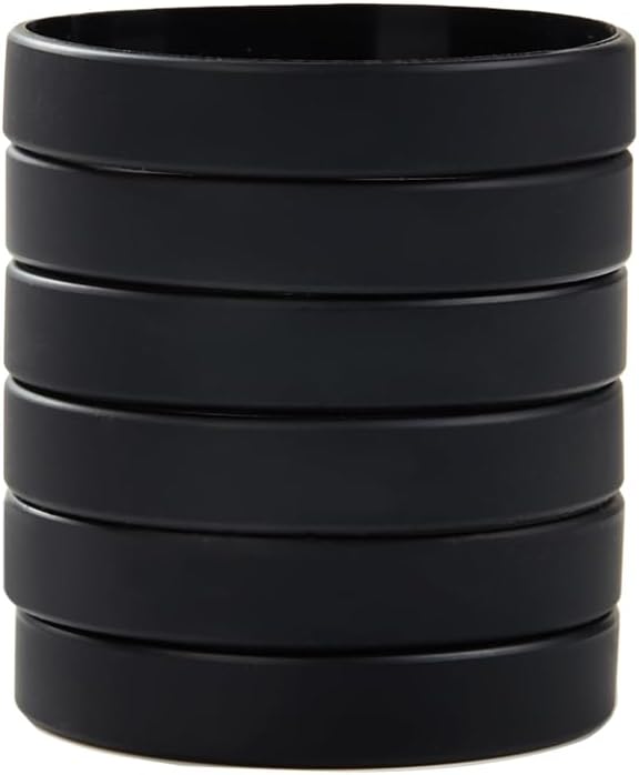 Wholesale 6pcs/pack Blank Color Silicone Bracelets Silicone Wristbands Rubber bracelets for Party Favors,Events,Sports,Funny,Classroom playing,Training,Office Uses and for Teens,Men & Womens,Multiple&Creative Uses in Offices and Households-BLACK 7"