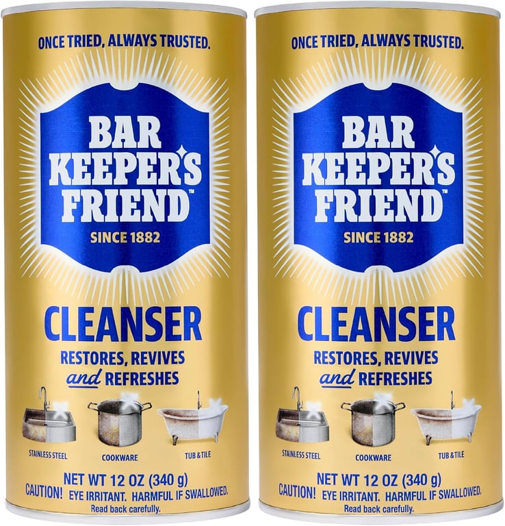 Bar Keepers Friend Powder Cleanser, 12 oz x 2, Multipurpose Cleaner, Degreaser & Remover for Burnt Stainless Steel Pots and Pans, Rust Stains, Hard Water Deposits & Soap Scum