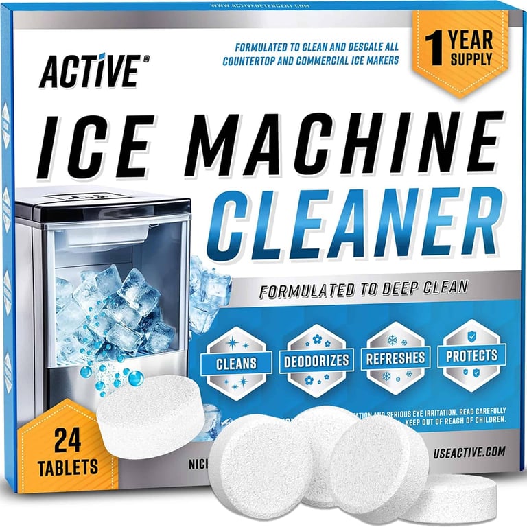 ACTIVE Ice Machine Cleaner Maker Descaler - 24 Clean Tablets Compatible with Frigidaire, Opal, GE Profile, Kitchenaid, Nickel Safe Scale Remover for Countertop, Nugget Ice Makers - Bulk 1 Year Supply
