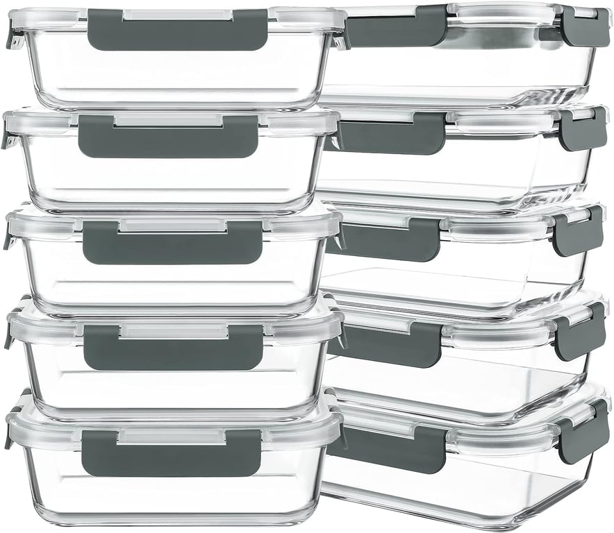 KOMUEE 10‑Pack Glass Meal Prep Containers