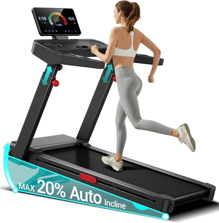 UMAY Incline Treadmill with 2-20% Auto Incline 400LB Capacity Foldable | Treadmills for Home with Handle Height Adjustable, Widen Extra-Wide Running Surface, 3.5/4.0HP & Max 9.5MPH Running Machine