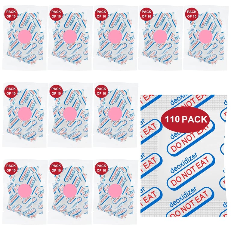 110 Packs 100CC Food Grade Oxygen Absorbers (10 Packs in Individual Vacuum Bag, 11x Packs of 10), Oxygen Absorbers for Food Storage, with Oxygen Indicator, for Mylar Bags, Mason Jars, Canning