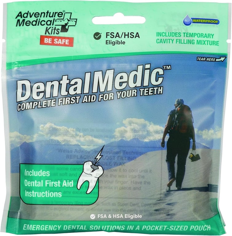 Adventure Medical Kits Dental Medic Kit - Travel Dental Kit for Emergency Tooth Care - Includes Orasol Gel, Tural Tea, Temporary Cavity Filling & More | Waterproof DryFlex Bag Includes Orasol Gel, Natural Tea & Temporary Filling Material for Emergency Tooth Repair