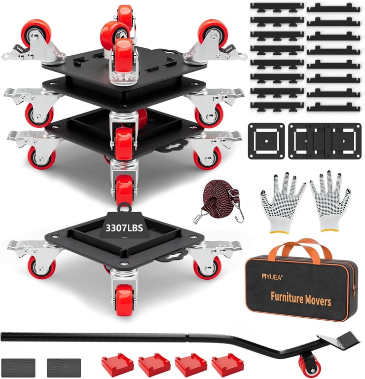 MYUEA Furniture Dolly 5 Wheels Heavy Duty with Removable Side Guards,3307 Lbs Capacity,360° Rotating Wheels & Tail Brake,Furniture Movers Lifter Tool with Wheels for Appliances,Sofas,Beds,Pianos