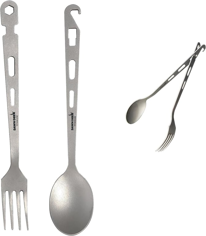 Titanium Fork Spoon Knife Set - Camping Tongs | Ultralight Backpacking Utensils, Travel Cutlery Set, Heat-Resistant & Rustproof, Hiking Survival Gear (Fork+ Spoon)