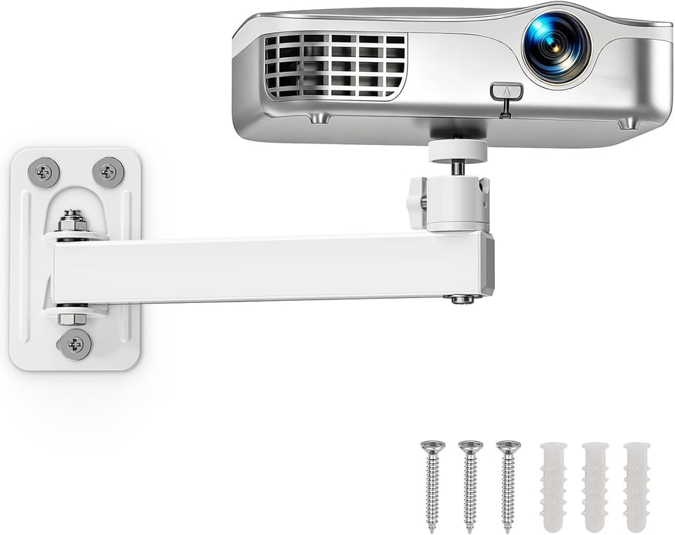 Projector Stand, Wall and Mini Ceiling Mount with 1/4-Inch Thread, 360-degree Rotation, Adjustable Tilt & Swivel, Foldable, Easy Setup Compatible with Most Projectors for Home, Office, White