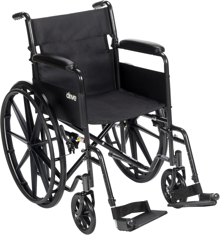 Drive Medical Silver Sport 1 Folding Transport Wheelchair, Black