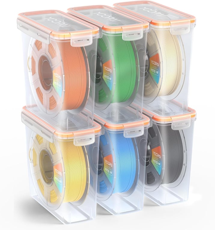 YOOPAI Pro Filament Storage Box – Precision-Fit Airtight Container for Single 1KG Spools, Flat-Lid Design for Stable Stacking, Premium Desiccant Moisture Control, 3D Printer Filament Storage 6 Pack