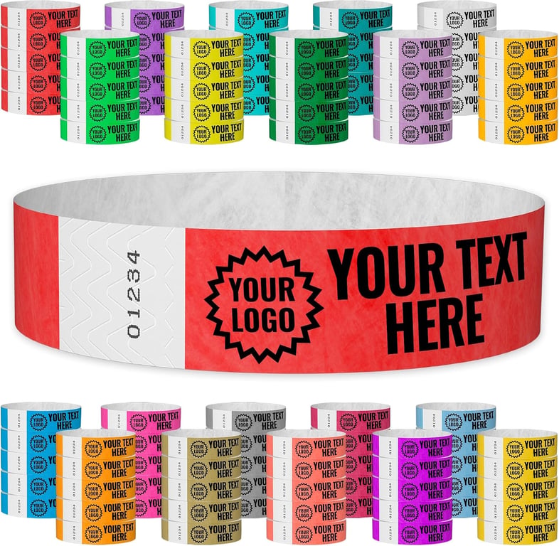 WristCo Neon Red Custom Imprint Wristbands - 100 Tyvek - Select Qty