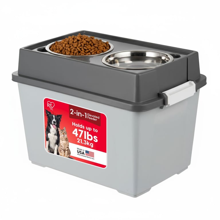 IRIS USA Elevated Dog Bowl with Storage