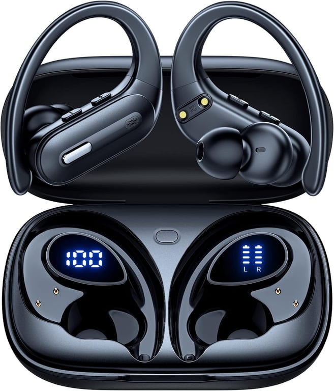 Active Noise Cancelling Ear Buds Wireless Earbuds 90 Hrs Playtime Bluetooth Headphones with Power Display Case Hi-Fi Stereo Bass Over-Ear Earphones with Waterproof ANC/Transparency for Gym/Sports